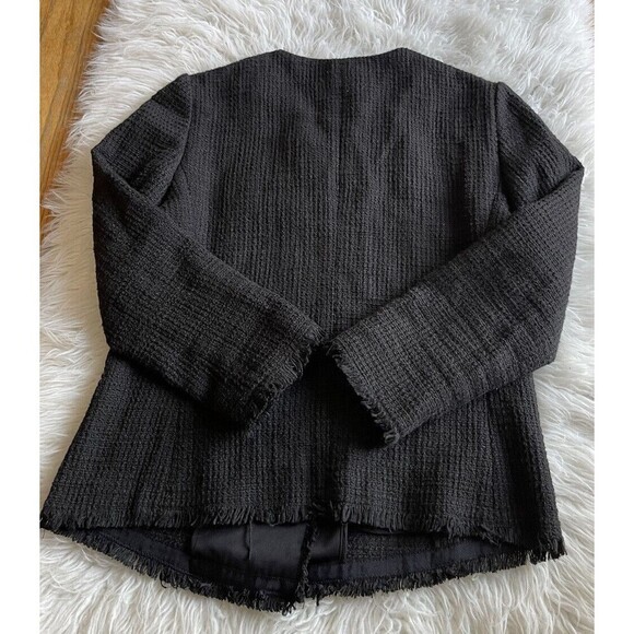 ANN TAYLOR Size 4 Black Tweed Fringe Blazer Career Office - Picture 3 of 9